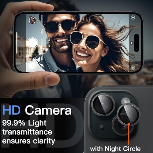 JETech Camera Lens Protector for iPhone 15/15 Plus, Black, 1 Set