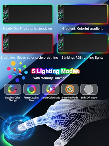 Magnetic Charging Mouse Pad, 31.5x11.81 Inch XL Gaming Mousepad, 11+5 RGB Lighting Modes, Home Office Large Desk Pad with Ultra-Smooth Surface, Non-Slip, Waterproof Keyboard Pad Classic Black Desk Mat - color: 31.5x11.81"-Black Left Upgraded Magnetic