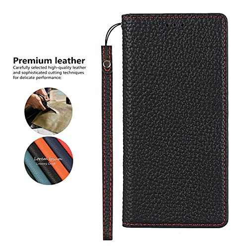 iCoverCase Compatible with iPhone 13 Pro Wallet Case, RFID Blocking Genuine Leather Magnetic Case with Wrist Strap and Card Slots Kickstand Feature Flip Cover 6.1 Inch (Black) - color: Black, size: iPhone 13 Pro
