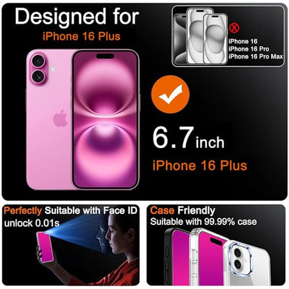 Privacy Screen Protector for iPhone 16 Plus 2 Pack (Pink) - color: for iPhone 16 Plus (Pink)