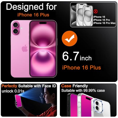 Privacy Screen Protector for iPhone 16 Plus 2 Pack (Pink) - color: for iPhone 16 Plus (Pink)
