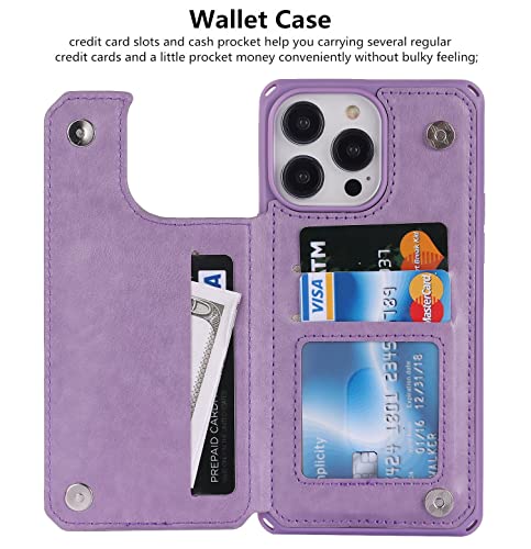 iCoverCase Compatible with iPhone 14 Pro Max Wallet Phone Case with Card Holder for Women, RFID Blocking Embossed PU Leather Wrist Strap Case 6.7 Inch (Heart Purple) - color: H-Purple