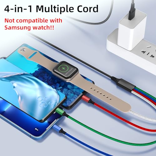 5FT/1.5M Multi Charging Cable for Apple Watch Charger Travel Nylon Braided USB C Micro USB Compatible with iWatch Ultra/SE/10/9/8/7/6/5/4/3/iPhone 16 15 Pro Max/14/13/12/Galaxy Android - size: 5ft