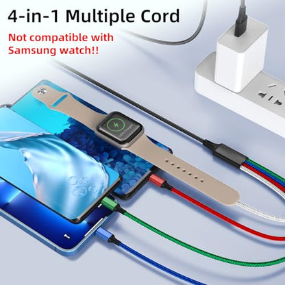 2Pack 5FT 4 in 1 for Apple Watch Charger iPhone Charger,Multi Charging Cable USB C Micro iWatch Charger Compatible with iWatch Ultra Series 10/9/8/7/6/SE/5/4/3,iPhone 16/15/14/13/12,Galaxy Android - size: 5ft+5ft