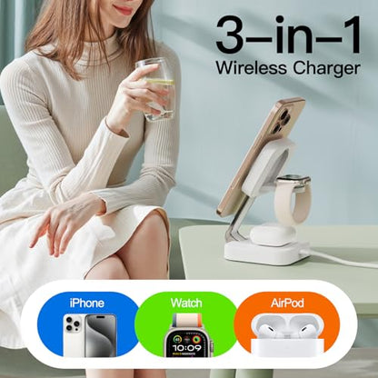 2026 Traveling Wireless Mag-Safe Fast Magnetic 3 in 1 Charging Station - color: White