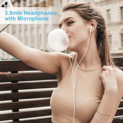 Wired Earbuds [Clear Call Mic], 3.5mm Headphones for iPhone/iPad/Radio - color: White