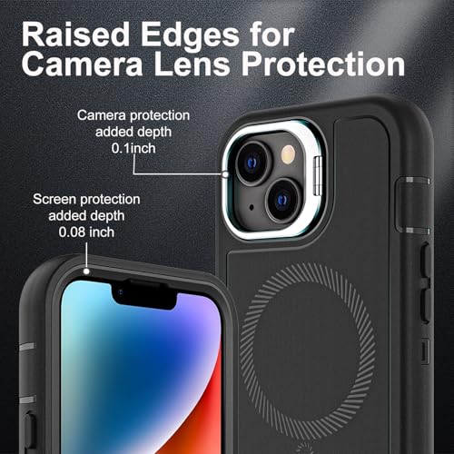 YKHJKLEC for iPhone 13/14 Case, Military Grade 3 in 1 Heavy Duty Shockproof/Drop Proof/Dust Proof with Kickstand Case, with 2 x Tempered Glass Screen Protector (ZJ-Black/Black) - color: ZJ-Black/Black