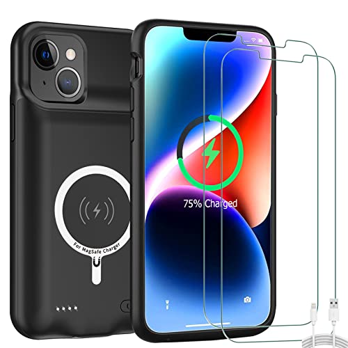 Battery Case for iPhone 14, Upgraded 10000mAh High-Capacity Protective Rechargeable Extended Battery Charger Cover Compatible with iPhone 14 (6.1 inch) Wireless Charging Case Support Carplay - Black - size: iPhone 14
