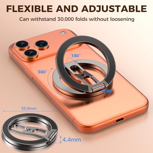 Magnetic Phone Ring Grip for MagSafe Dual-Sided Magnet Cell Phone Grip Stand Finger Ring Holder Compatible with iPhone 17/16/15/14/13 Pro Max Plus, for Mag Car Mounts - color: grey