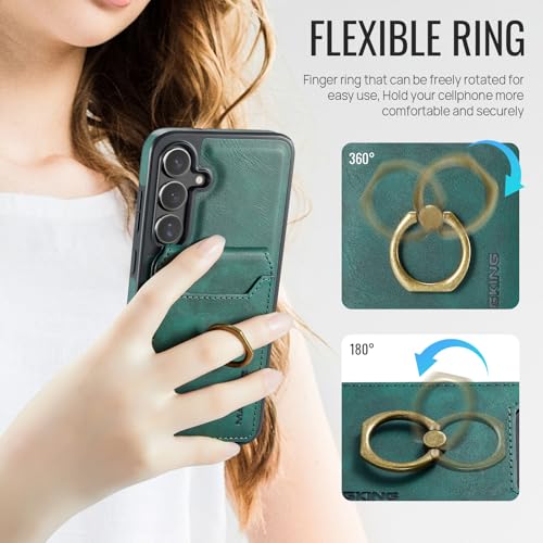 for Samsung Galaxy S26 2 in 1 Detachable Card Bag Wallet Case Durable Leather Wallets Magnetic Card Holder 4 Card Slots Ring Stand RFID Blocking Green - color: Green, size: Samsung Galaxy S26