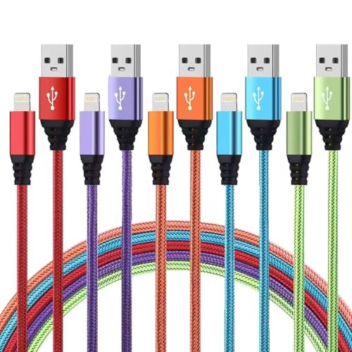 iPhone Charger 10FT 5Pack Apple MFi Certified Lightning Cable Fast Charging Nylon Braided USB-A to Lightning Compatible with iPhone 14/13 mini/14/13/12/11 Pro MAX/XR/XS/8/7/Plus/6S/SE/iPad