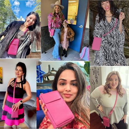 BULL GUARD Crossbody Bag for Women, Leather Phone Wallet Purse with Adjustable Anti Theft Strap & RFID Blocking 12 Card Slots - color: Pink Fairy Bliss Refresher - Small