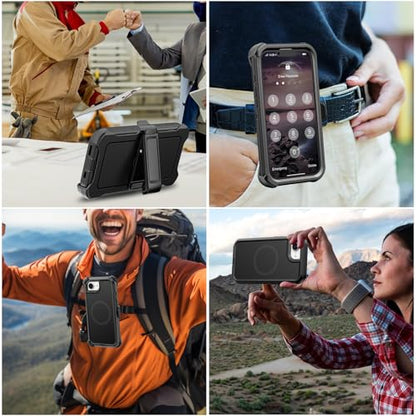 TUTUKII Magnetic for iPhone 16e/17e Case with Belt Clip Holster (Black) | MagSafe Compatible, Heavy-Duty Military-Grade Drop Protection, 3-Layer Rugged Shockproof Protective Cover 6.1-Inch - size: iPhone 16e &17e 6.1"
