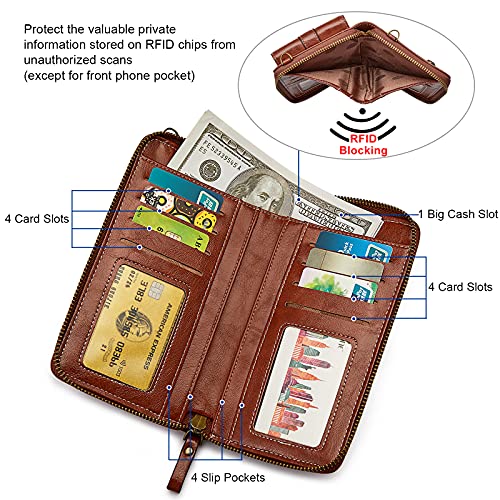 S-ZONE Women RFID Blocking Crossbody Cell Phone Purse PU Leather Wallet | Card Slots, Anti-theft, Multi Pockets, Detachable Adjustable Strap, Small, Travel Eveyday Shopping Outing - color: Brown