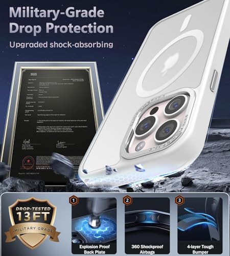 Newfuture Magnetic for iPhone 13 Pro Max Case Shockproof, Frosted White | Military Drop Protection, Slim Matte Anti-Fingerprint, Compatible with Magsafe, Camera Guard, Translucent Protective Cover - color: Frosted White, size: iPhone 13 Pro Max 6.7 inch