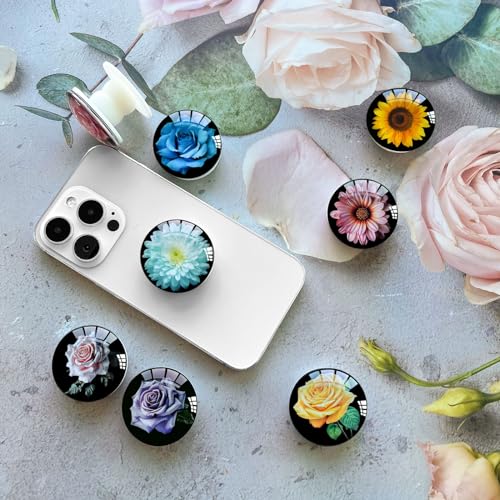 Translucent Clear Phone Grip with Expanding Kickstand,Cell Phone Collapsible Stand Blue Daisy Flower Design for Smartphones
