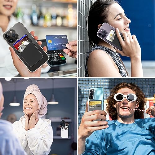 Senose Credit Card Holder for Phone Case, 3 Pack Stick on Phone Wallet - color: Black+White+Purple