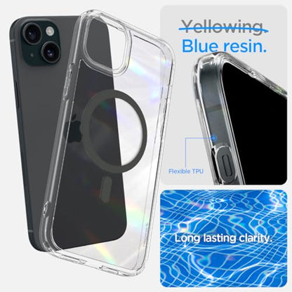 Spigen for iPhone 15/14/13 Case, Ultra Hybrid MagFit [Anti-Yellowing] [Compatible with Magsafe] - Clear Graphite - color: Clear Graphite, size: iPhone 15 / 14 / 13