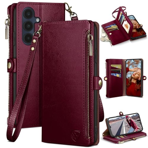 XcaseBar compatible with Samsung Galaxy A16 5G Wallet case with Zipper Credit Card Holder【RFID Blocking】,Flip Folio Book PU Leather Phone case Shockproof Cover Women Men for Samsung A16 case Wine Red - color: Wine Red