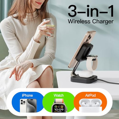 2026 Traveling Wireless Mag-Safe Fast Magnetic 3 in 1Charging Station - color: Black
