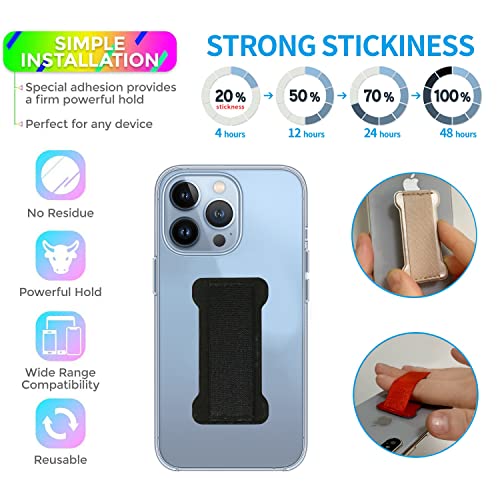 Phone Grip Holder for Hand, Universal Finger Strap Phone Holder, Finger Selfie Grip Compatible with Most Smartphones (Black Blue) -2Pack - color: Black+Blue