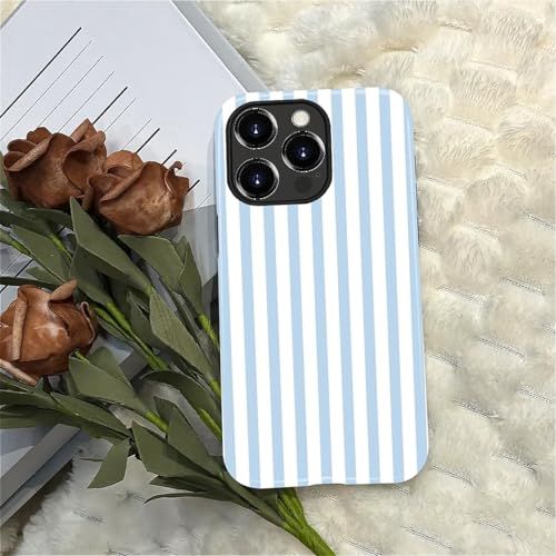 Compatible with iPhone 13 Pro Case,Glossy 2-in-1 Sleek All-Inclusive Dual-Layer Material Soft TPU + PC Back for Blue Stripes Geometric Pastel Summer Beach - color: Blue Stripes Geometric Pastel Summer Beach-Glossy, size: iPhone 13 Pro