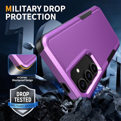Vinve for Samsung Galaxy S25 FE Case with HD Screen Protector, Military-Grade Shockproof & Dual-Layer Protection, Anti-Slip Grip Design Phone Case, Purple - color: Purple