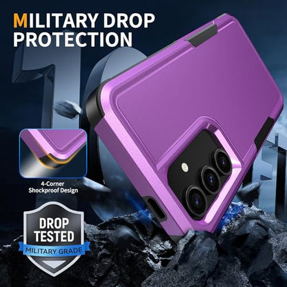 Vinve for Samsung Galaxy S25 FE Case with HD Screen Protector, Military-Grade Shockproof & Dual-Layer Protection, Anti-Slip Grip Design Phone Case, Purple - color: Purple