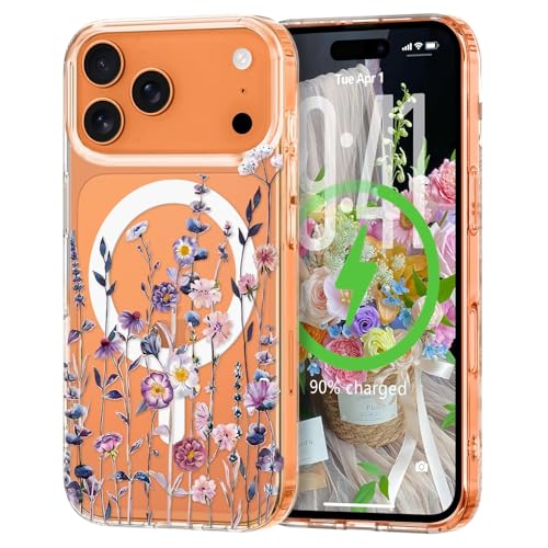 for iPhone 17 Pro Case Flower Clear Magnetic Floral,Muticolor | [Compatible with Magsafe], Cute Flower Girls Women Clear Case Silicone Shockproof Protective Cover with Pretty Floral Pattern - color: Muticolor, size: iPhone 17 Pro