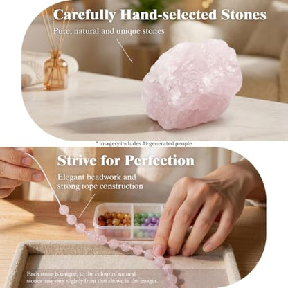 SURPHY Natural Stone Phone Charm, Beaded Phone Wrist Strap with Tether Tab - color: Rose Quartz