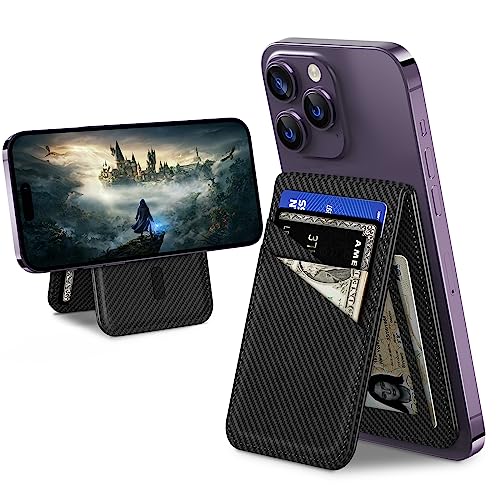 TopMade for MagSafe Wallet with Stand, 5 Cards Holder with RFID Blocking, Magnetic Card Holder for iPhone 17/16/15/14/13/12 Series(Not for mini), Adjustable Magnetic Phone Wallet Stand, Black