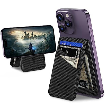 TopMade for MagSafe Wallet with Stand, 5 Cards Holder with RFID Blocking, Magnetic Card Holder for iPhone 17/16/15/14/13/12 Series(Not for mini), Adjustable Magnetic Phone Wallet Stand, Black