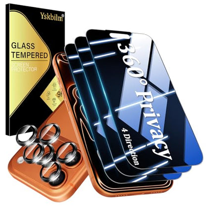 (3+2 Pack) 360° Privacy Screen Protector for iPhone 17 Pro Max 【4 Way Anti Spy】 + Camera Lens Protector,9H Shatterproof, Anti-Peep,Bubble-Free, Case Friendly Easy Installation Frame Included - size: iPhone 17 Pro Max