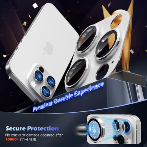 imluckies Alloy Metal Camera Lens Protector for iPhone 16 Pro / 16 Pro Max / 14 Pro / 14 Pro Max, 9H Tempered Glass, Ultra HD, Anti-Scratch, Strong Adhesion, Case Friendly, White Titanium - size: 16/14 pro/promax White Titanium