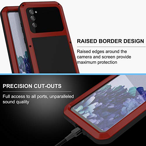 LOVE MEI Military Rugged Case for Samsung Galaxy S20 FE 5G, with Glass Screen Protector, Shockproof Dustproof Scratch Proof Hybrid Alloy and Silicone Gel Heavy Duty Full Body Cover Red - color: Red