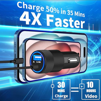 Apple MFi Certified iPhone Car Charger Fast Charging + 6FT Lightning Cable - color: Ceramic Black