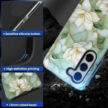 Case Compatible with Samsung Galaxy S23 Plus, Hybrid 2-Layer Hard Shell Protection Case, Shockproof Protective Tough Phone Cover, Blooming Cyan Flowers - color: Blooming Cyan Flowers, size: Samsung Galaxy S23 Plus