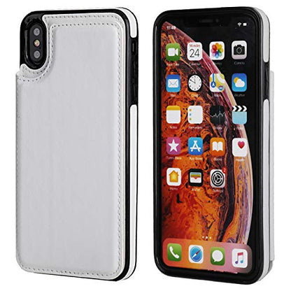 ONETOP for iPhone Xs Max Wallet Case with Credit Card Holder,White | Kickstand,ID/Cash Holder,Case Wallet with Card Slots,Double Magnetic Clasp,Durable PU Leather Shockproof Cover for Women Men - color: iPhone Xs Max 6.5" White