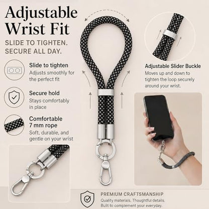 phone wrist strap, Adjustable Cell Phone Lanyard Strap for Case - color: Black
