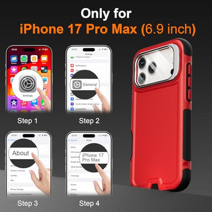 Follaroma for iPhone 17 Pro Max Case with Stand, Built-in Camera Cover, Compatible with MagSafe, Heavy Duty Shockproof Protection Phone Case, Anti-Drop, Magnetic Dual Layer Protective Cover, 6.9", Red - color: Black Red, size: iPhone 17 Pro Max 6.9''