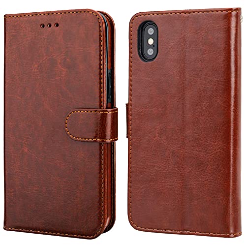 Bocasal Detachable Wallet Case Card Holder for iPhone Xs Max, Brown - color: Brown