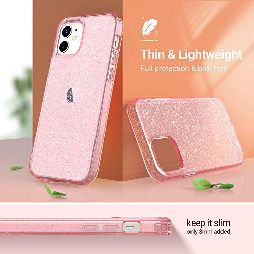 ULAK Compatible with iPhone 12 Case Clear Glitter, Pink | Sparkle Bling Soft TPU Women Girls Shockproof Protective Phone Case Designed for iPhone 12 & iPhone 12 Pro 6.1 inch - color: Pink