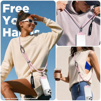 SURPHY Phone Lanyard Crossbody, Phone Strap Crossbody with 2 Tether Tabs - color: Pink