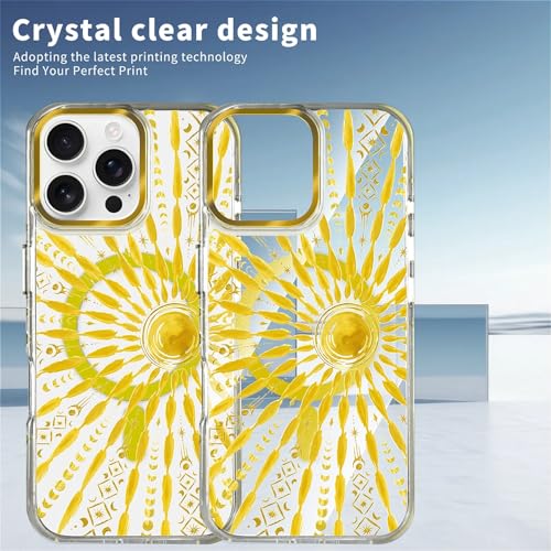 VisEnt Clear Case for iPhone 16 ProMax, Magnetic Phone Case, Transparent Slim Cover, Military Grade Protection, Shockproof, Anti-Yellowing, Scratch Resistant, Folk Gold Sun - color: Folk Gold Sun, size: Iphone 16 Pro Max