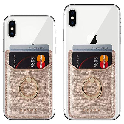 2Pcs RFID Leather Card Holder for Phone, Stick-On Wallet with Ring | Phone Wallet Stick On Back Of Phone Case. Adhesive For iPhone Wallet Holds Credit Cards/ID/Pockets. Viewing Freely Ring Stand - color: Rose/Gold