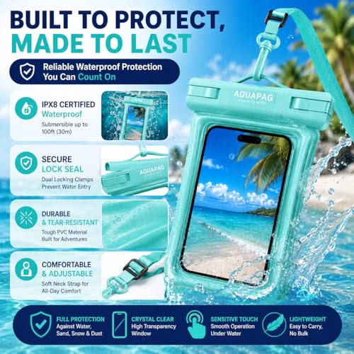 IPX8 Waterproof Phone Pouch 2 Pack-Up to 8.0"，Adjustable Neck Lanyard Floating Waterproof Phone Case for iPhone,Phone Dry Bags for Vacation Beach Pool Travel Essentials Green