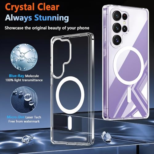 Magnetic Case for Samsung Galaxy S26 Ultra with 2X Screen Protector,Clear Phone Cases [Compatible with MagSafe][Anti-Yellowing],Slim Shockproof Protective Cover for Galaxy S 26 Ultra 5G,Clear - color: Clear-S26 Ultra