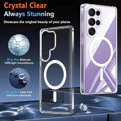 Magnetic Case for Samsung Galaxy S26 Ultra with 2X Screen Protector,Clear Phone Cases [Compatible with MagSafe][Anti-Yellowing],Slim Shockproof Protective Cover for Galaxy S 26 Ultra 5G,Clear - color: Clear-S26 Ultra