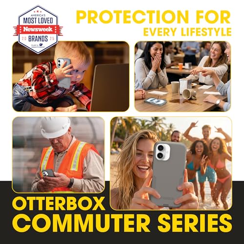 OtterBox iPhone 16 – Commuter Series Slim MagSafe Case - Grey | 3X Military Drop Protection - Dual-Layer Design - Pocket-Friendly - Raised Edges - Port Covers - Non-Retail Packaging - color: Grey