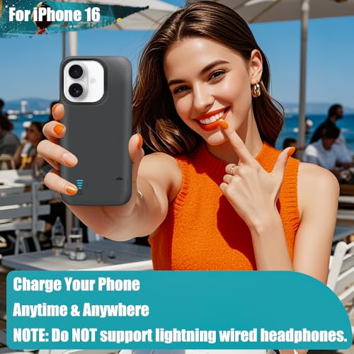 [Upgraded Battery Case for iPhone 16, 5000mAh Rechargeable Extended Battery Charging Charger Case, Add 100% Extra Juice (6.1 Inches) Black